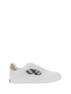 Burberry Men Low-top Leather Sneakers With Check Inserts In White