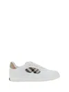 Burberry Men Low-top Leather Sneakers With Check Inserts In White