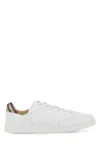 Burberry Leather Sneakers Patterned Heel Rubber Sole In White