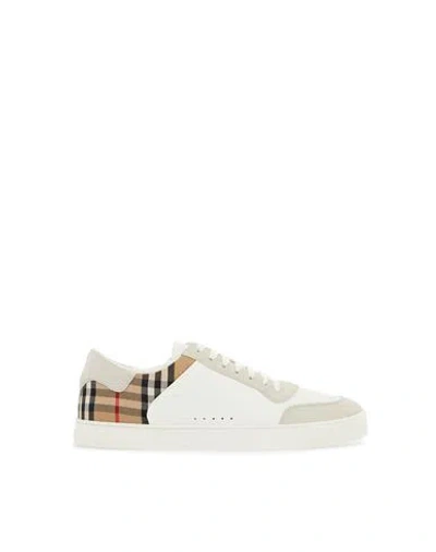 Burberry Check Motif Leather Sneakers In White