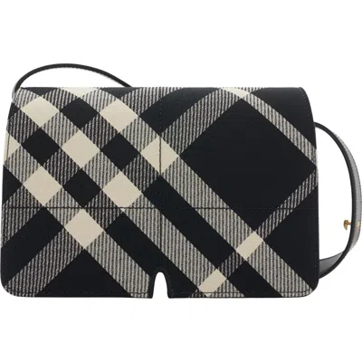Burberry Snip Leather-trim Shoulder Bag In Black