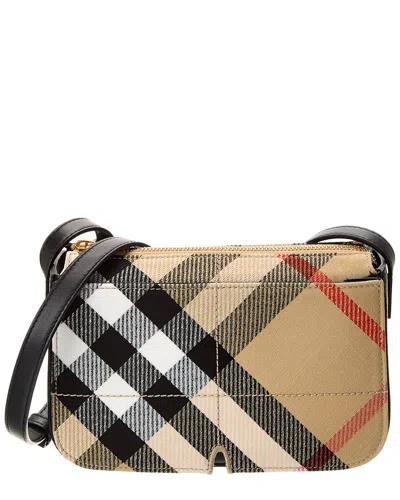 Burberry Snip Check Canvas & Leather Crossbody In Brown