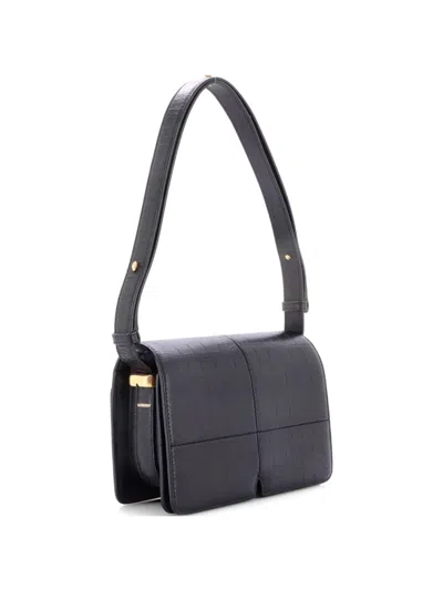 Pre-owned Burberry Snip Crocodile Embossed Leather Shoulder Bag In Black