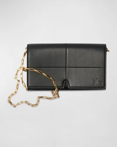 Burberry Snip Flap Leather Wallet On Chain In Black