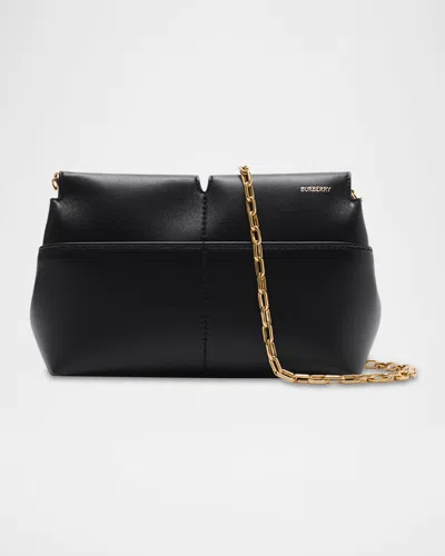 Burberry Snip Leather Clutch Bag With Chain Strap In Black