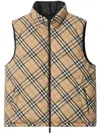 Burberry Beige Sleeveless Reversible Down Jacket With High Neck And All-over Check Motif In Tech Fabric Man In Multi