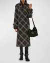 Burberry Green Oversized Double-breasted Trench Coat With Check Motif In Twill Woman In Snug Ip Check