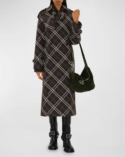 BURBERRY SNUG CHECK-PRINT LONG TRENCH COAT