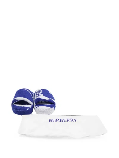 Pre-owned Burberry Snug Towelling Slippers In Blue