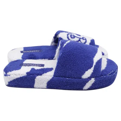 Pre-owned Burberry Snug Towelling Slippers In Blue Cotton