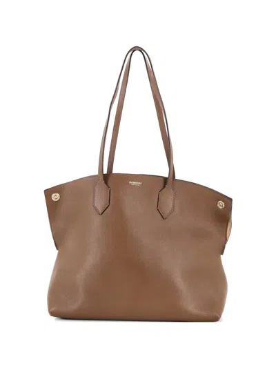 Pre-owned Burberry Society Leather Large Tote Bag In Brown