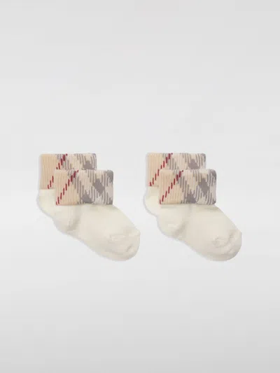 Burberry Childrens Check Trim Cotton Blend Socks In 白色