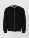 Burberry Soft Cotton Hooded Sweater With Check-pattern Finish In Black