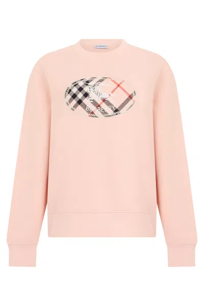 Burberry Soft Cotton Sweatshirt With Embroidered Logo In Pink