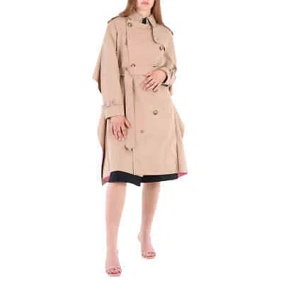 Pre-owned Burberry Soft Fawn Cotton Twill Cape Detail Trench Coat, Brand Size 6 (us Sz.4) In Check Description