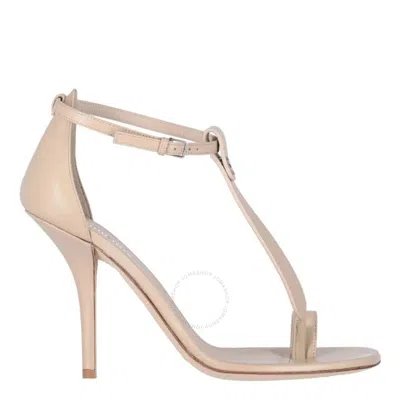 Burberry Soft Fawn Leather Stefanie T-strap Stiletto Sandals In Neutral