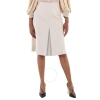 BURBERRY BURBERRY SOFT FAWN MELANGE BOX PLEATED COTTON CANVAS A-LINE SKIRT