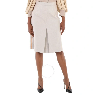 Burberry Soft Fawn Melange Box Pleated Cotton Canvas A-line Skirt