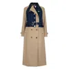 BURBERRY BURBERRY SOFT FAWN PANELED COTTON GABARDINE AND DENIM TRENCH COAT