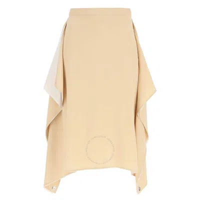 Burberry Double Pure Silk Midi Skirt With Contrast Interior And Draped Panels For Women In Beige