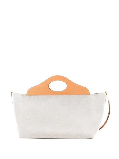 Pre-owned Burberry Soft Pocket Canvas With Leather Medium Tote Bag In Brown