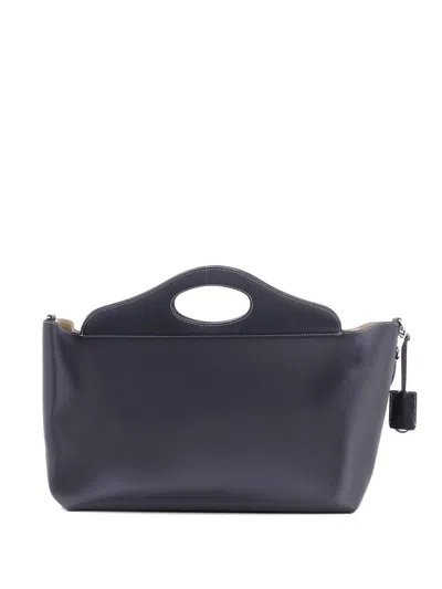 Pre-owned Burberry Soft Pocket Leather Small Tote Bag In Black