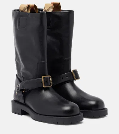 Burberry Soft Saddle Leather Mid-calf Boots In Black