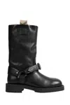 Burberry Soft Saddle Leather Mid-calf Boots In Black