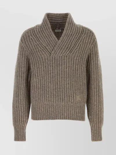 BURBERRY SOFT WOOL KNIT SWEATER WITH SHAWL COLLAR
