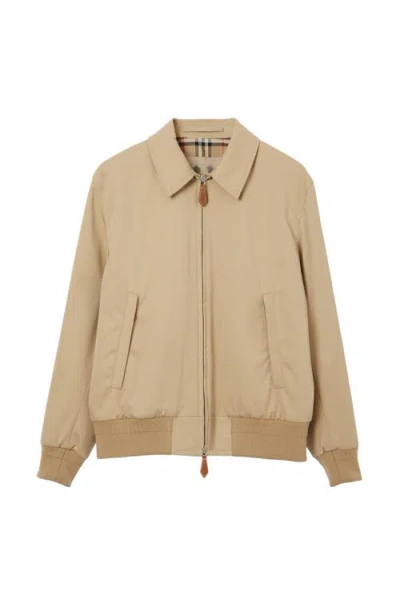 Burberry Gabardine Harrington Jacket In Neutral
