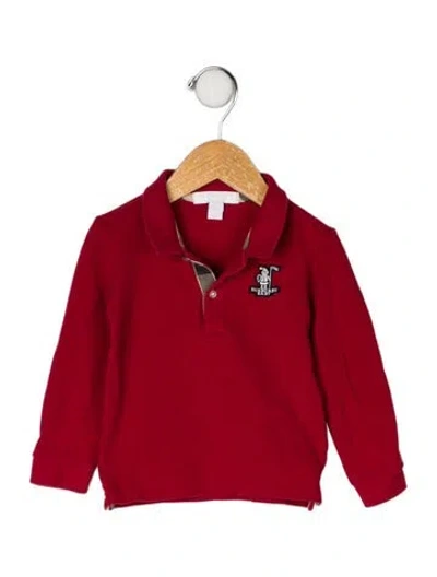 Pre-owned Burberry Babies' Solid Collared Polo Top In Red