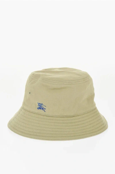 Burberry Solid Color Bucket Hat With Embroidered Logo In Green
