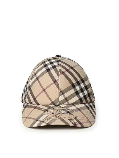 Burberry Hat With Check Pattern In Beige