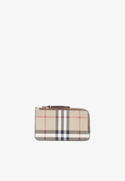 Burberry Somerset Checked Leather Zipped Cardholder In Sand