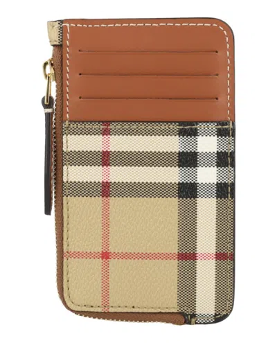 Burberry Sommerset Check Zip Card Holder In Brown