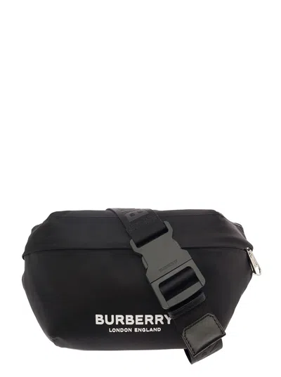 Burberry Sonny Black Fanny Pack With Contrasting Logo Print In Nylon Man