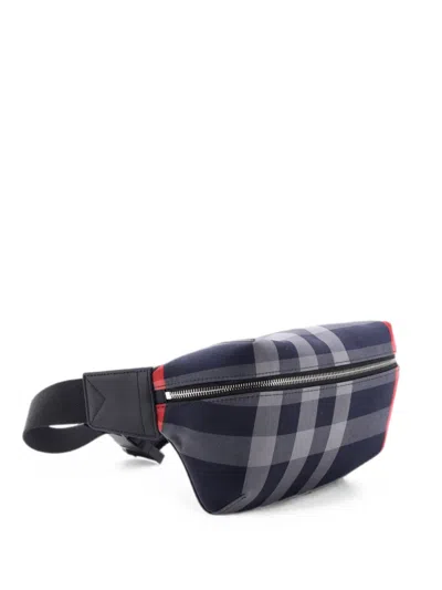 Pre-owned Burberry Sonny House Check Canvas Belt Bag In Blue
