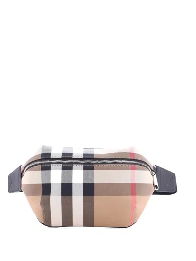 Pre-owned Burberry Sonny House Check Canvas Belt Bag In Brown