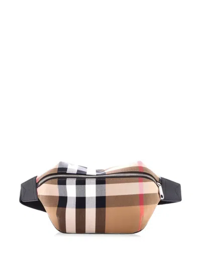 Pre-owned Burberry Sonny House Check Canvas Belt Bag In Brown