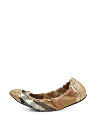 Pre-owned Burberry Southwark House Check Ballet Flats In Gold