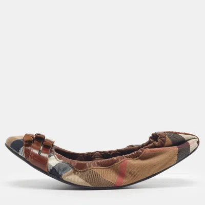 Pre-owned Burberry Southwark Size 39 Brown Nova Check Canvas And Leather Ballet Flats