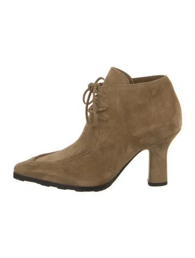 Pre-owned Burberry Sovereign Bootie 85 Suede Lace-up Boots In Neutral