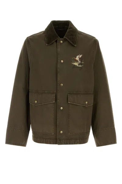 Burberry Cotton Jacket With Corduroy Collar In Juniper