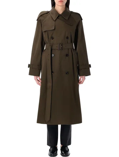 Burberry Long Castelford Trench Coat In Green