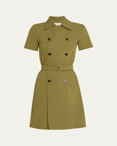 Burberry Waist Belted Buttoned Double-breasted Lapel Dress In Green