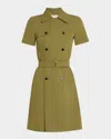 Burberry Waist Belted Buttoned Double-breasted Lapel Dress In Kelp