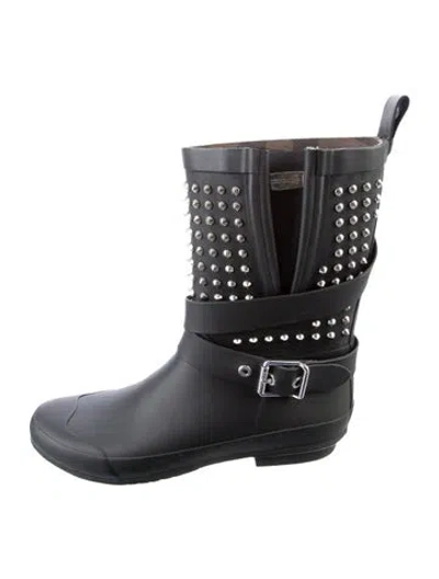 Pre-owned Burberry Spike Accents Rubber Rain Boots In Black