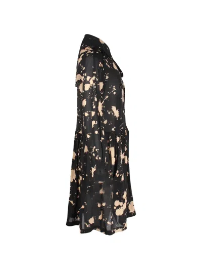 Pre-owned Burberry Splatter-print Long-sleeve Dress In Black