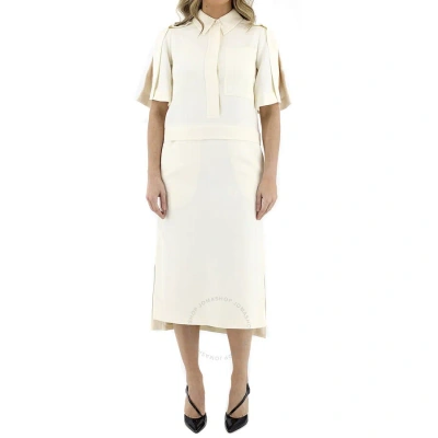 Burberry Split Detail Silk Wool Shirt Dress In Off White