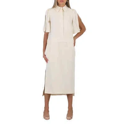 Pre-owned Burberry Split Detail Silk Wool Shirt Dress In Off White
